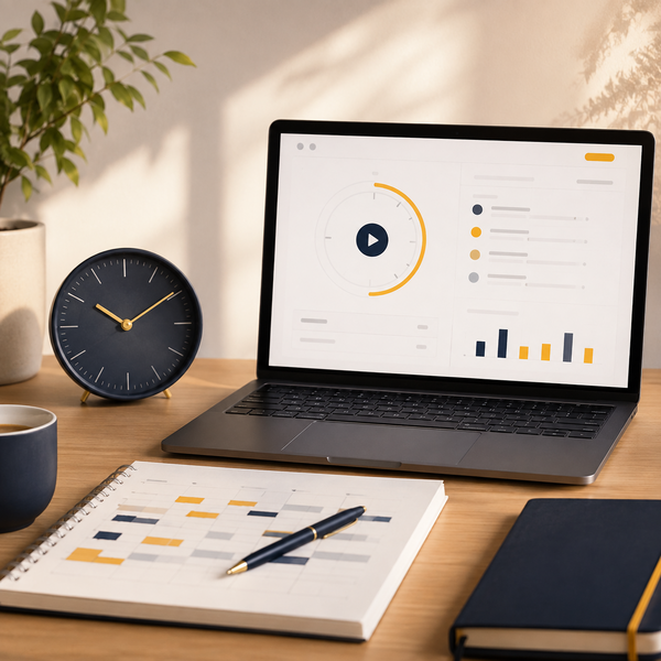 Moderner Arbeitsplatz mit digitaler Zeiterfassung