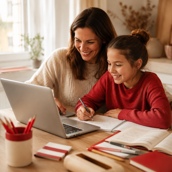 Mutter und Kind beim digitalen Lernen zu Hause